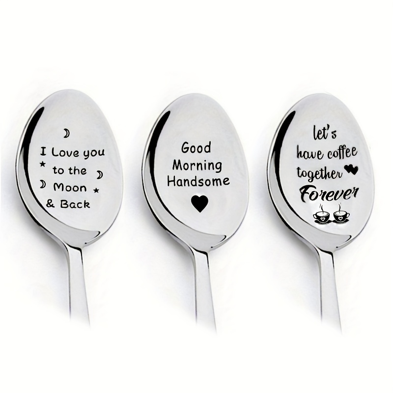 

1pc Funny Engraved Stainless Steel Spoon, Tea Coffee Ice Cream Cereal Spoon, Romantic Gift Ideas, Spoon Gift For Wife Husband Girlfriend Boyfriend, Coffee Lovers Gifts