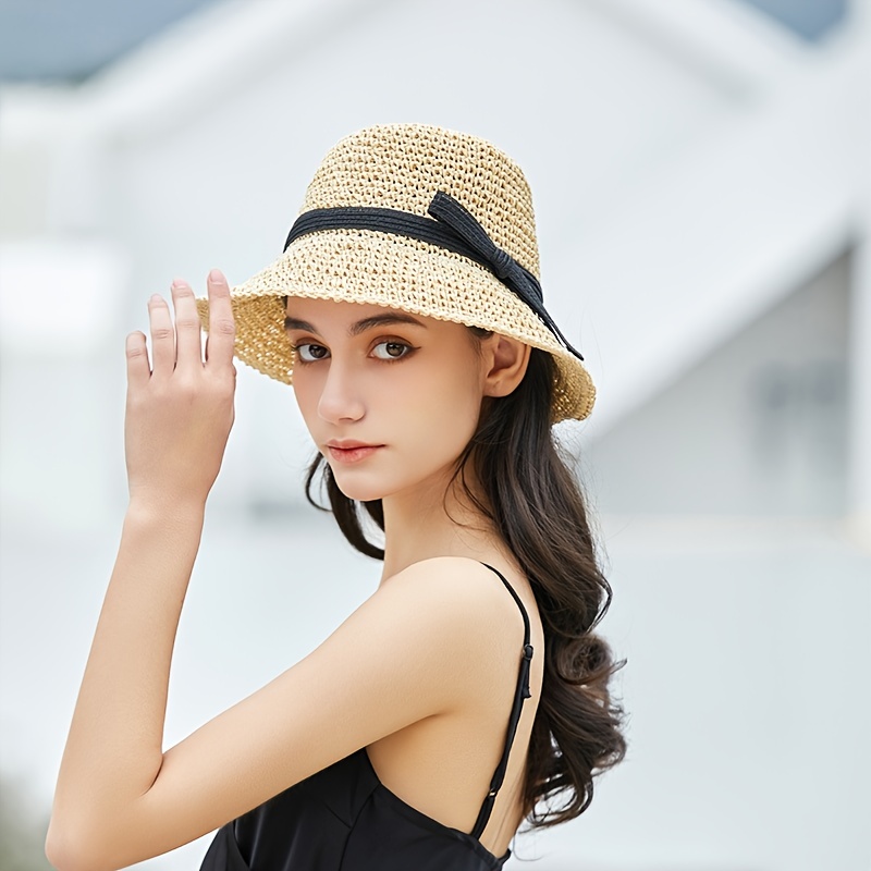 Elegant Bow Sunscreen Bucket Hat Trendy Wide Brim Color - Temu