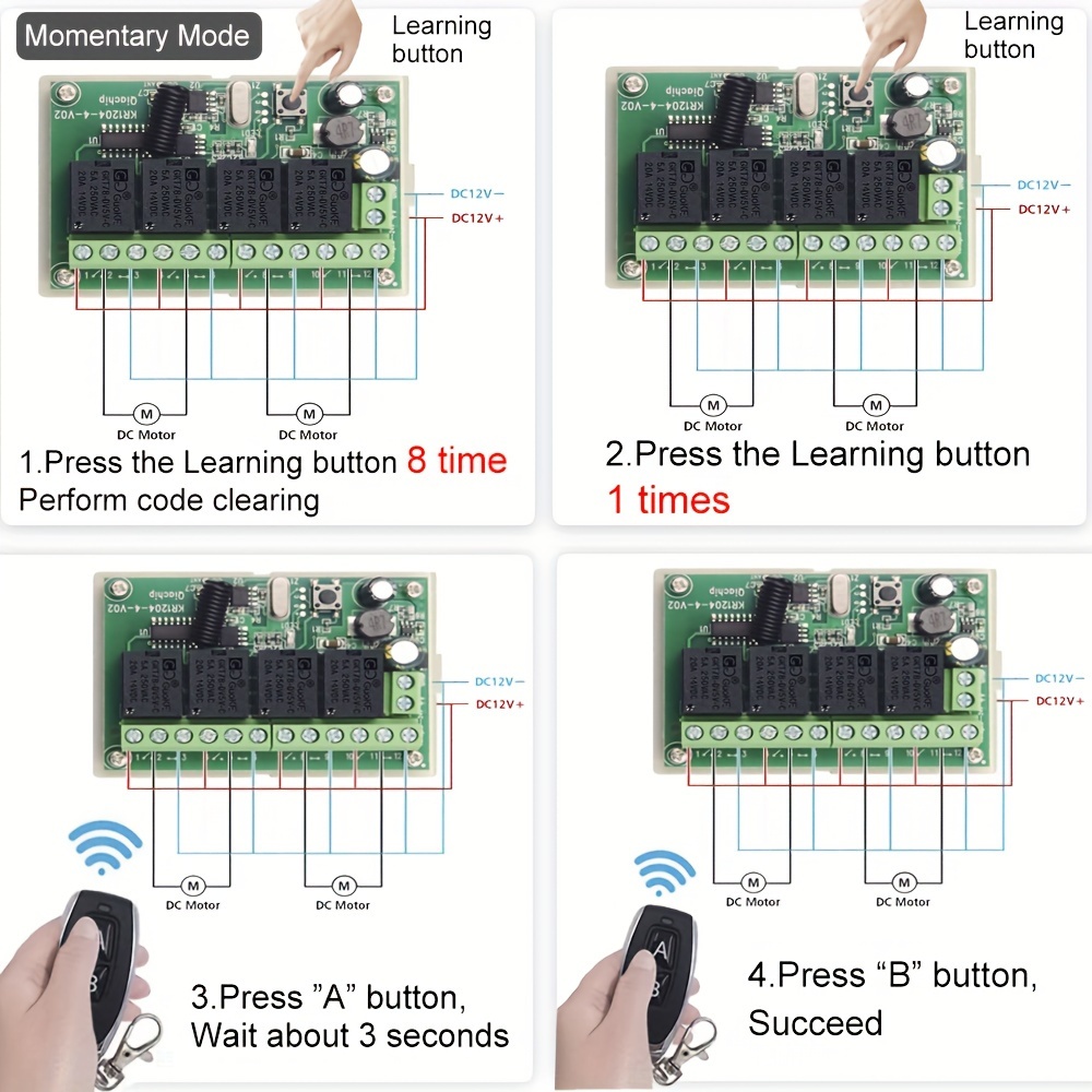 433.92mhz 6v 12v 24v 10a 4ch Relay Module Receiver Ev1527 - Temu