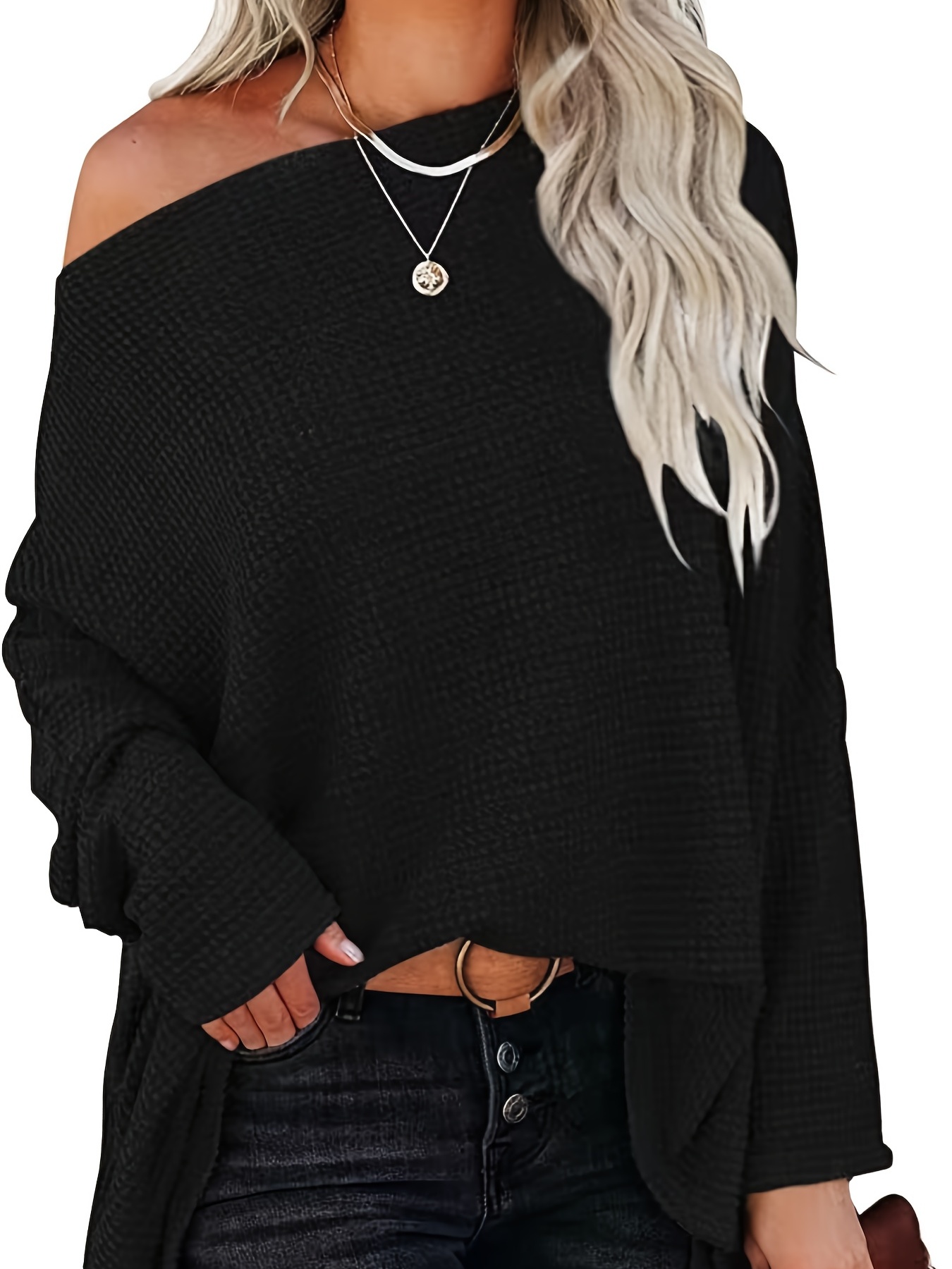 Women Quarter Zip Up Sweater Oversized Waffle Knit Pullover Sweaters Long  Sleeve Lapel Fashion Sweatshirt Casual Warm Outfit, Black, Small :  : Clothing, Shoes & Accessories