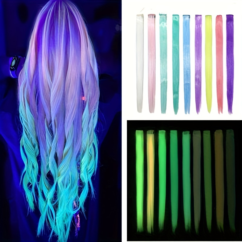 Luminous Hair Synthetic Neon Fake Hair Clip In Party Hair - Temu