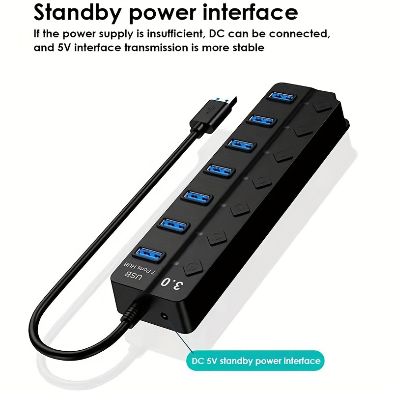 7-Port USB 3.0 Hub: High-Speed Data Transfer & Long Cable for PC Accessories