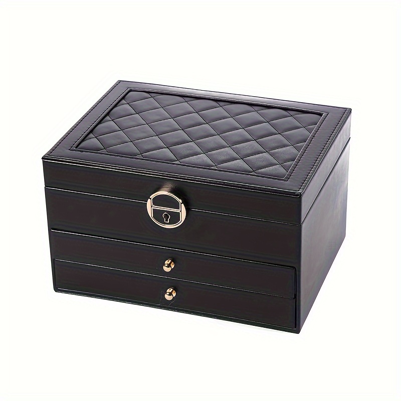 High-end Jewelry Faux Leather Multifunctional Jewelry Box Home Anti-oxidation 3-layer Watch Storage Box Large Capacity Grid Necklace Ring Ear Stud Jewelry Storage Box