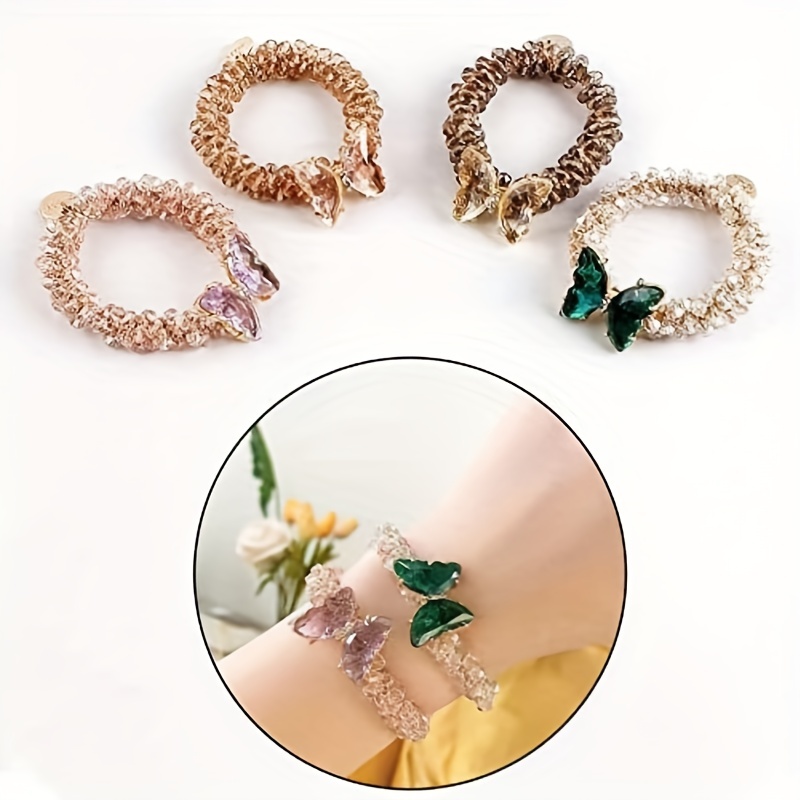 4pcs Butterfly Crystal Hair Ties Dual-purpose Hair Accessories