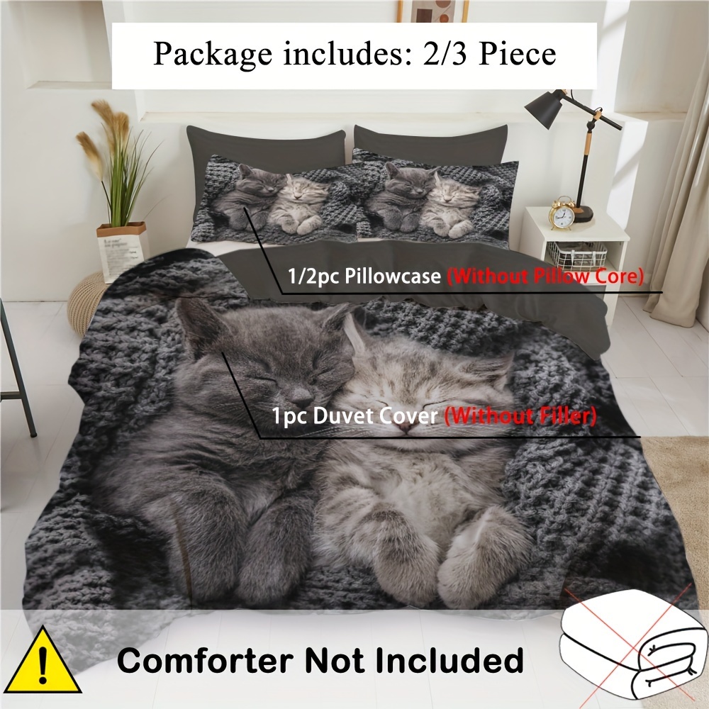 cute cat print duvet cover set 1 duvet cover 1 2 Temu