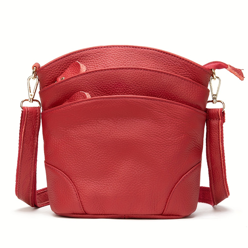 Genuine Leather Multi-Pocket Crossbody Purse Bag in Red | Large