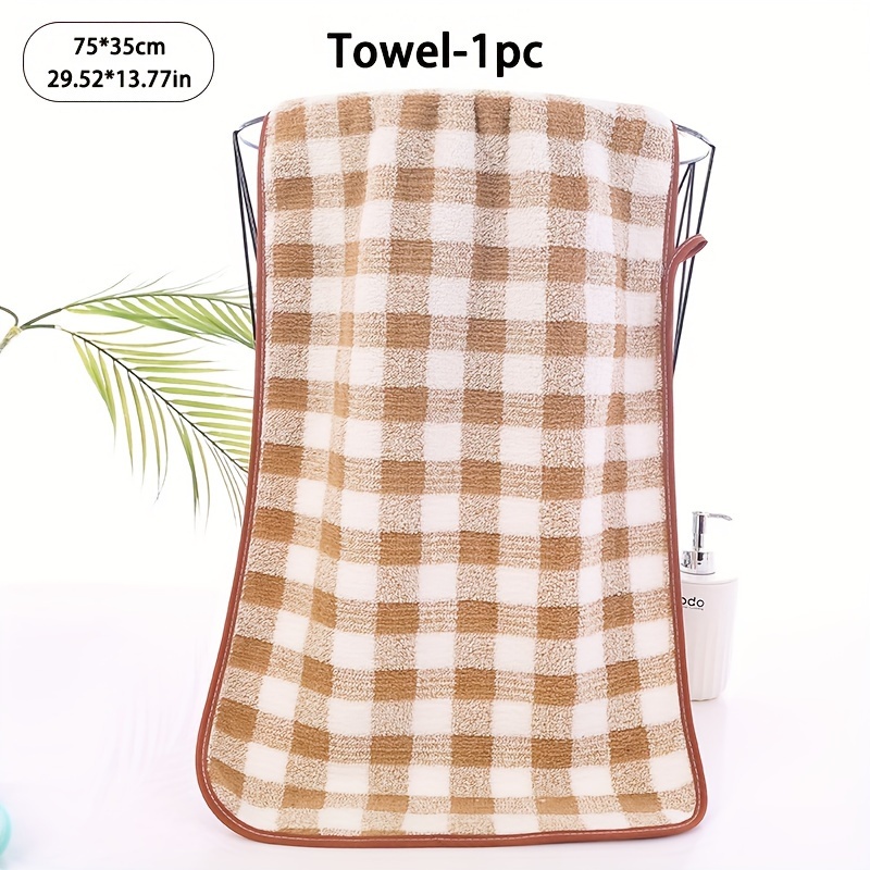 Plaid Pattern Towel Set Coral Velvet Hand Towel Bath Towel - Temu