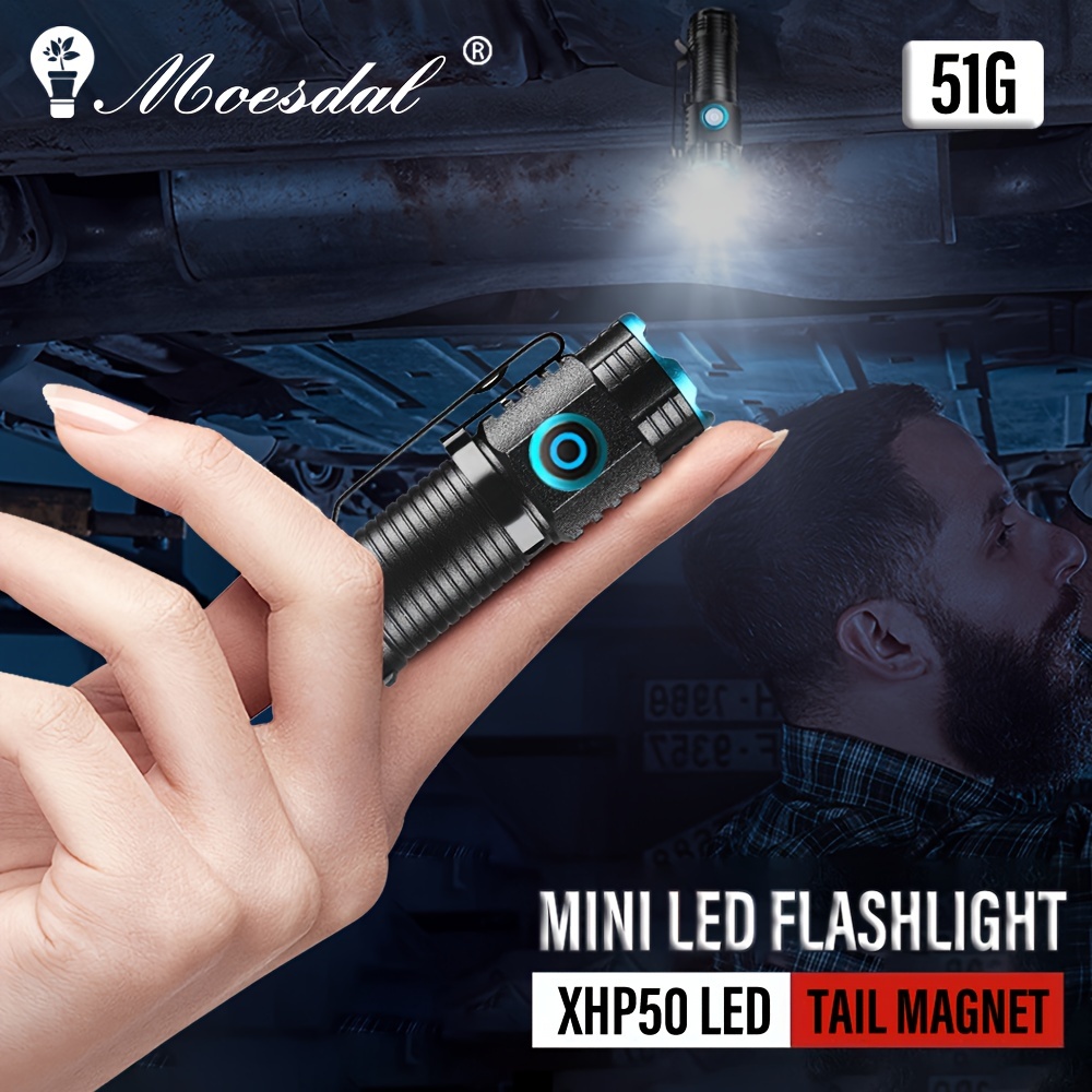 

Powerful Xhp50 Led Flashlight, Portable Mini Waterproof Household Small Flashlights, Usb Rechargeable 3 Modes Torch, For Camping Fishing, With Tail Magnet, Power Display
