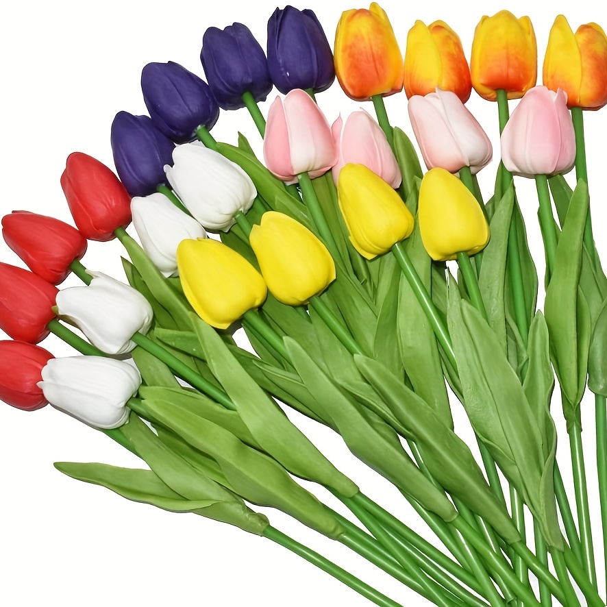 Comprar 12 tulipanes artificiales de tacto real para decoración de tulipanes  falsos, arreglos florales, tulipanes artificiales, decoración para mesa,  decoración del hogar