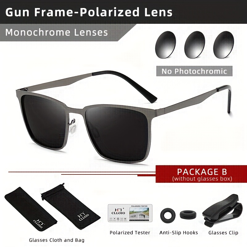 Clloio 1pc Mens Square Photochromic Polarized Sunglasses Unisex