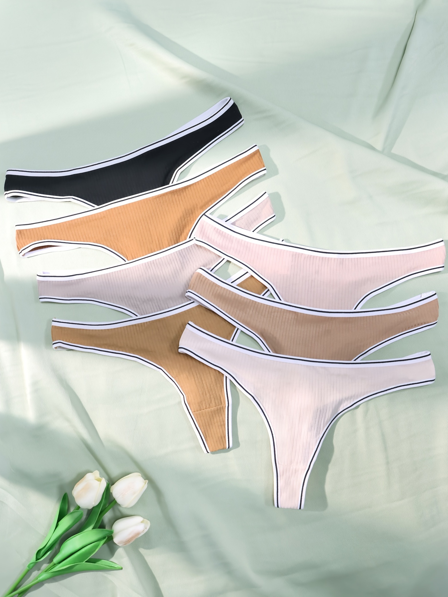 Women's Ribbed Knit Low Panty Thongs - Temu