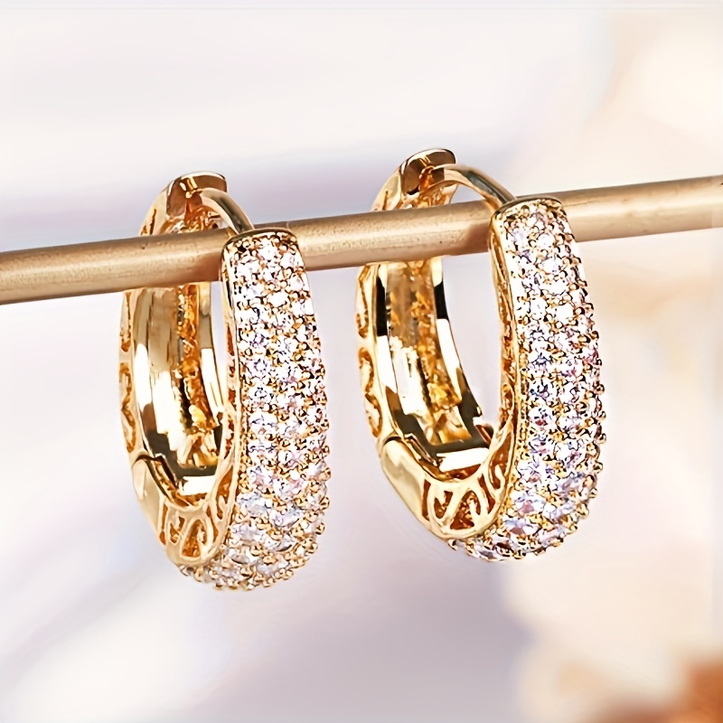 

1 Pair Of Luxurious Golden-tone Cubic Zirconia Hoop Earrings For Women - Elegant & Vintage-inspired, Nickel-free Copper, Ideal For Bridal & Party Wear, April Birthstone