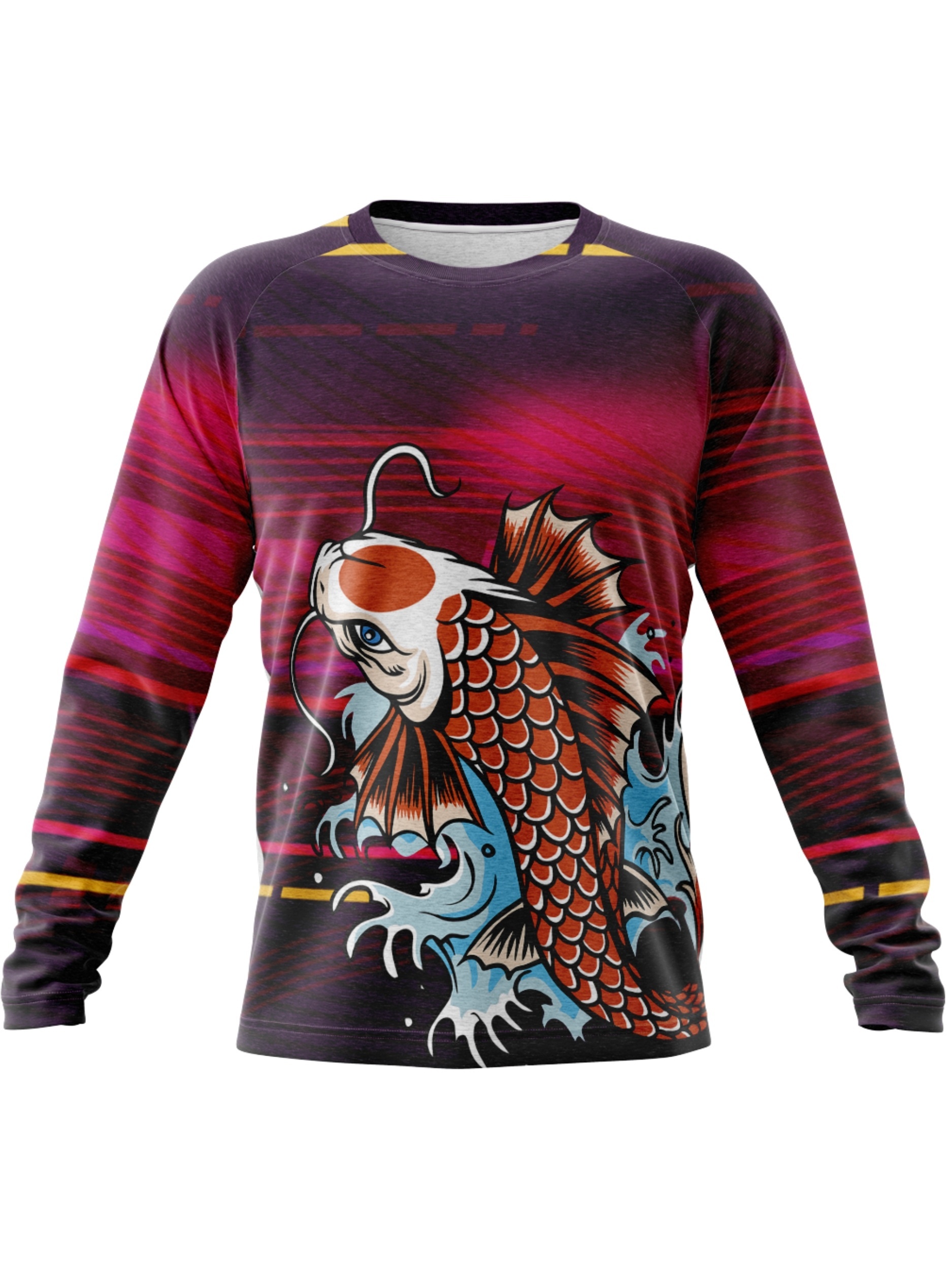 Various Fish Pattern Men's Fashion Stretch Breathable Long Sleeve Round Neck T-Shirt, Blouses, Tees for Spring Fall Outdoor Hunting Fishing Hiking