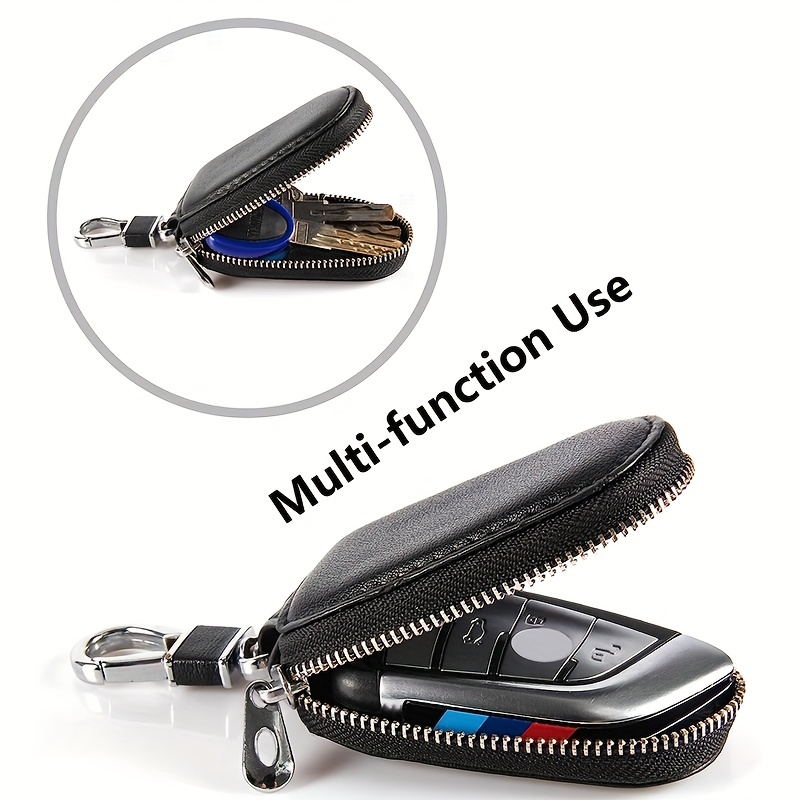 Car Key Case 2 Pieces Car Key Holder Leather Universal Metal Hook Key Fob  Case Black Car Key Leather Case Leather Key Fob Holder Coffee Color Zipper