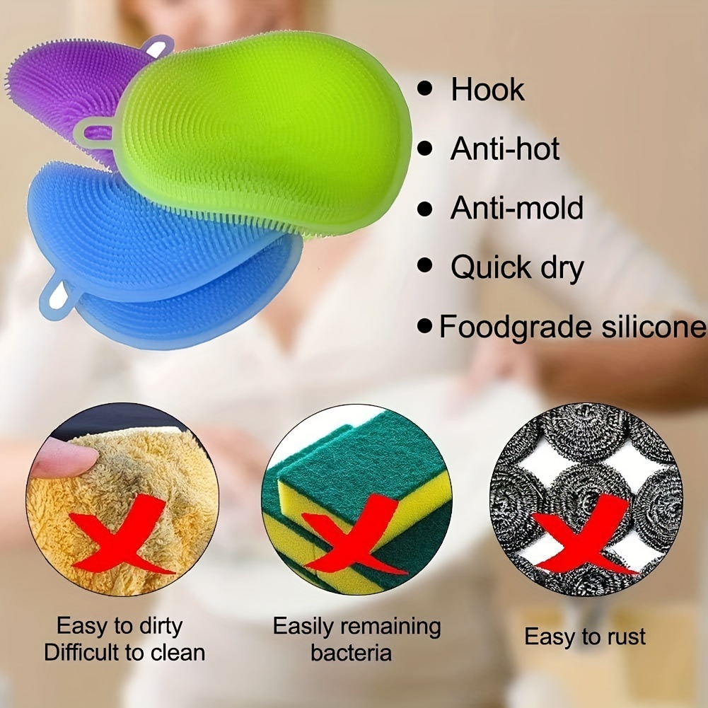 Silicone Dish Scrubber, 7 Pack Silicone Sponge Dish Brush Food Grade Bpa  Free Reusable Rubber Sponges Dishwasher Safe And Dry Fast 