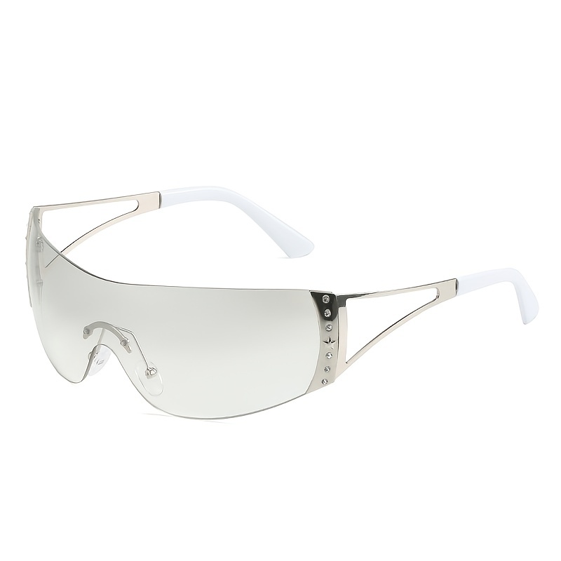 Trendy 90s One-Piece Shield Sunglasses: Rimless Aesthetic Mirror  Wrap-Around Sunnies for Women