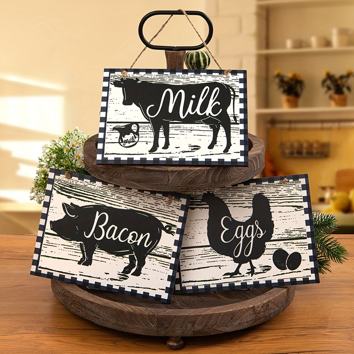 Plateau En Bois Fait Main, Motif Coq, Couleur Jaune, Pour Service Ou Déco