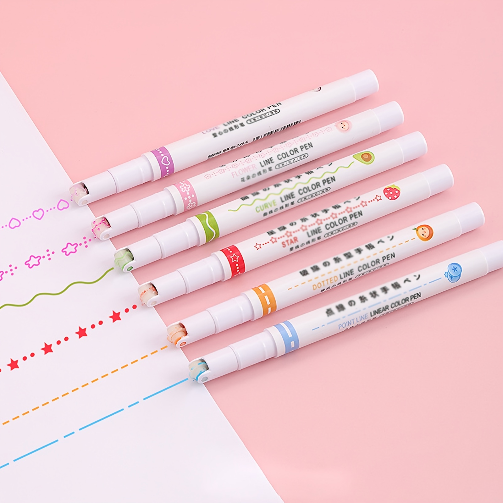 6 Color Cute Stationery Two-Head Two Way Cute Highlighter Pen Marker Pens  Set Kids Gift