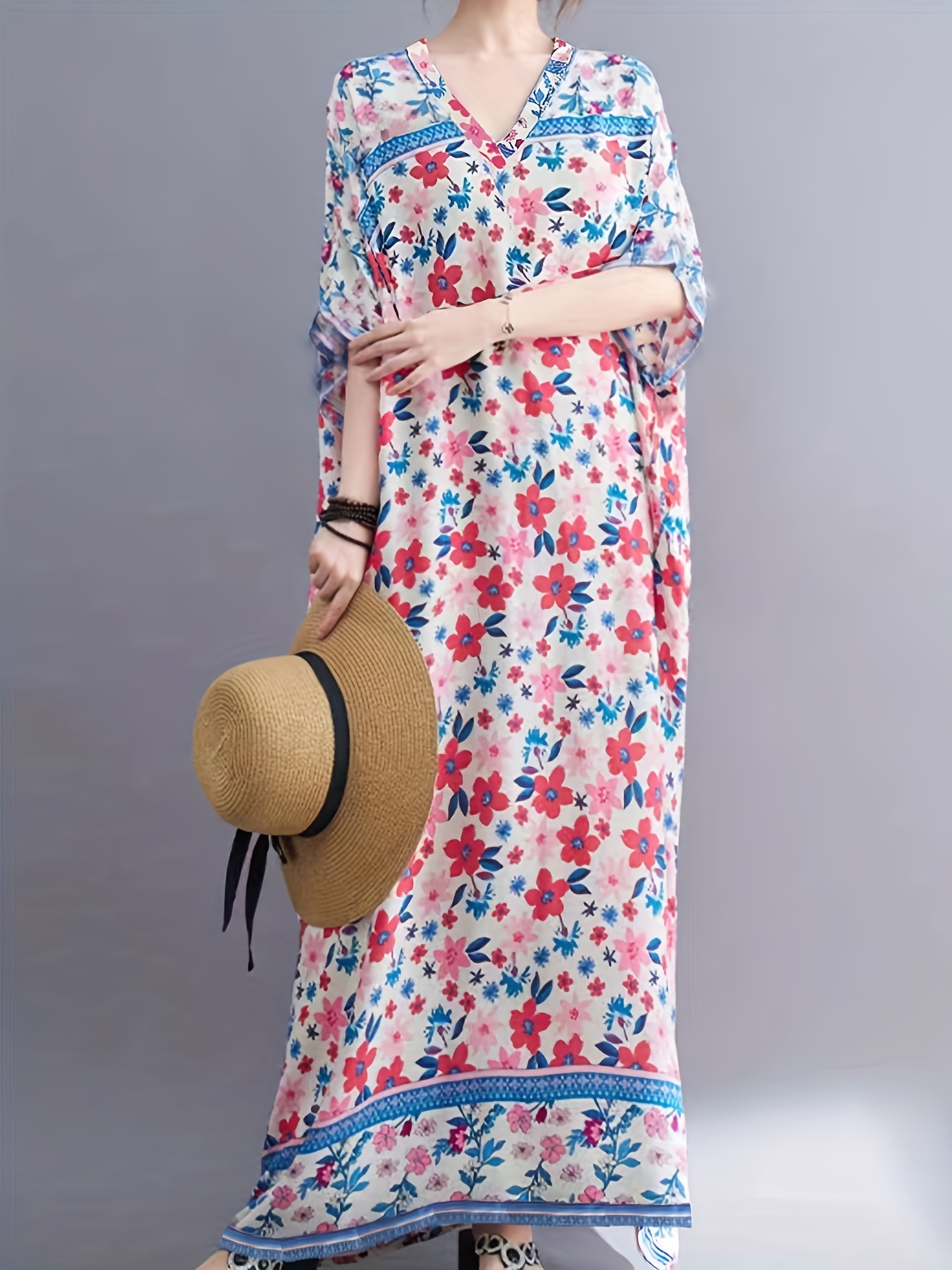 Vestido boho plus size vestido longo feminino com estampa - Temu