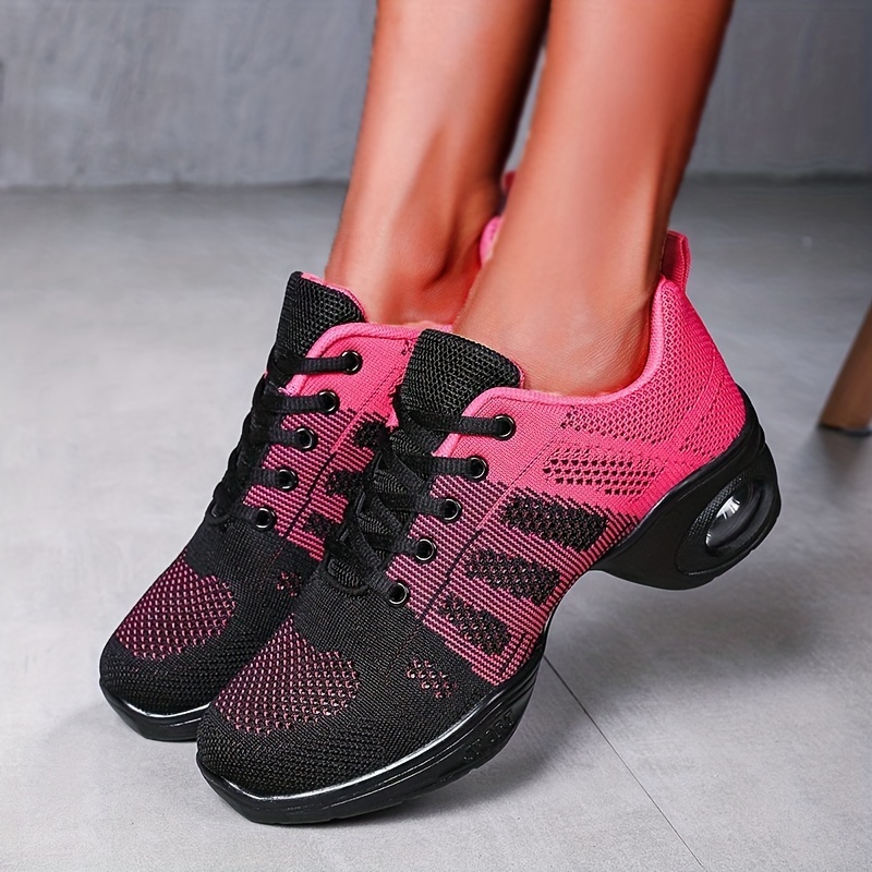 Women's Jazz Shoes Lace-up Sneakers - Breathable Air Cushion Lady Split  Sole Athletic Walking Dance Shoes Platform