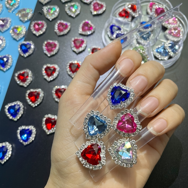 Luxury Rhinestone Nail Art Charms 3d Heart Crystal Gems For - Temu