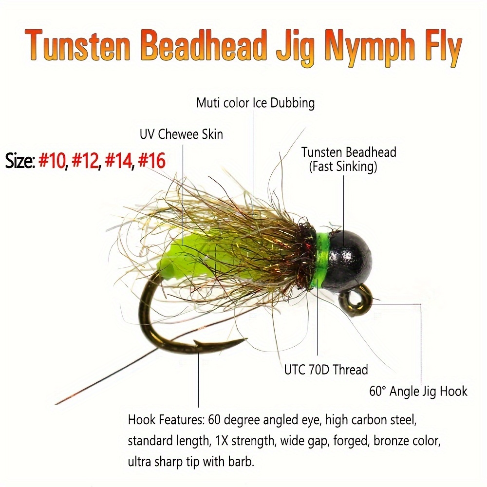 10 #12 #14 #16 Barbed Tungsten Bead Head, Caddis Pupa Jig Nymph Fly, Fast  Sinking Uv Rose Green Light Green Wet Euro Nymph Fly For Grayling Trout,  Fly Fishing Lures - Temu Norway