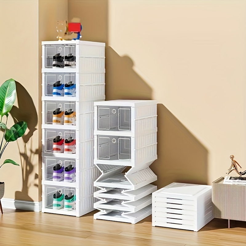 Solid Plastic Not Flimsy 5 Layers Foldable Shoe Storage Boxes - Easy  Installation- All-in-One Clear Sneaker Box with Doors - Space Saving Shoe