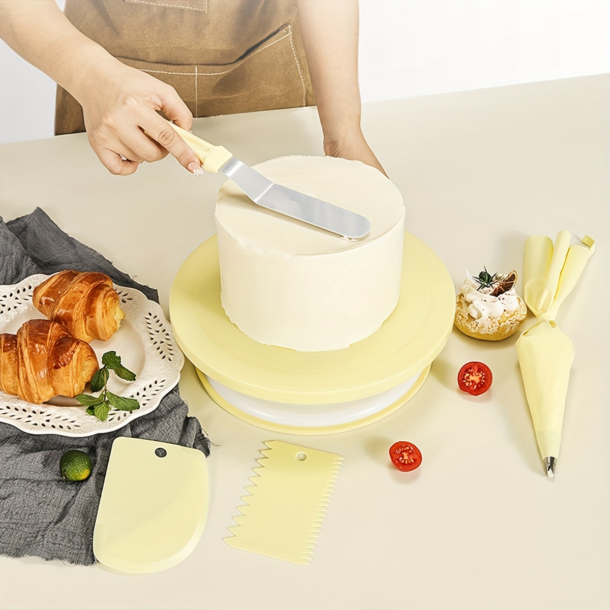 Cake Decorating Turntable Kit Scrapers Spatula Smoother - Temu