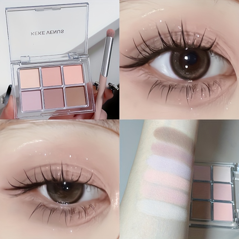 

6 Colors Eyeshadow Palette Multicolor Low Saturated Nude Pinkish Milk Tea Brown Purple Eyeshadow Palette, Matte Finish For Daily Eye Makeup