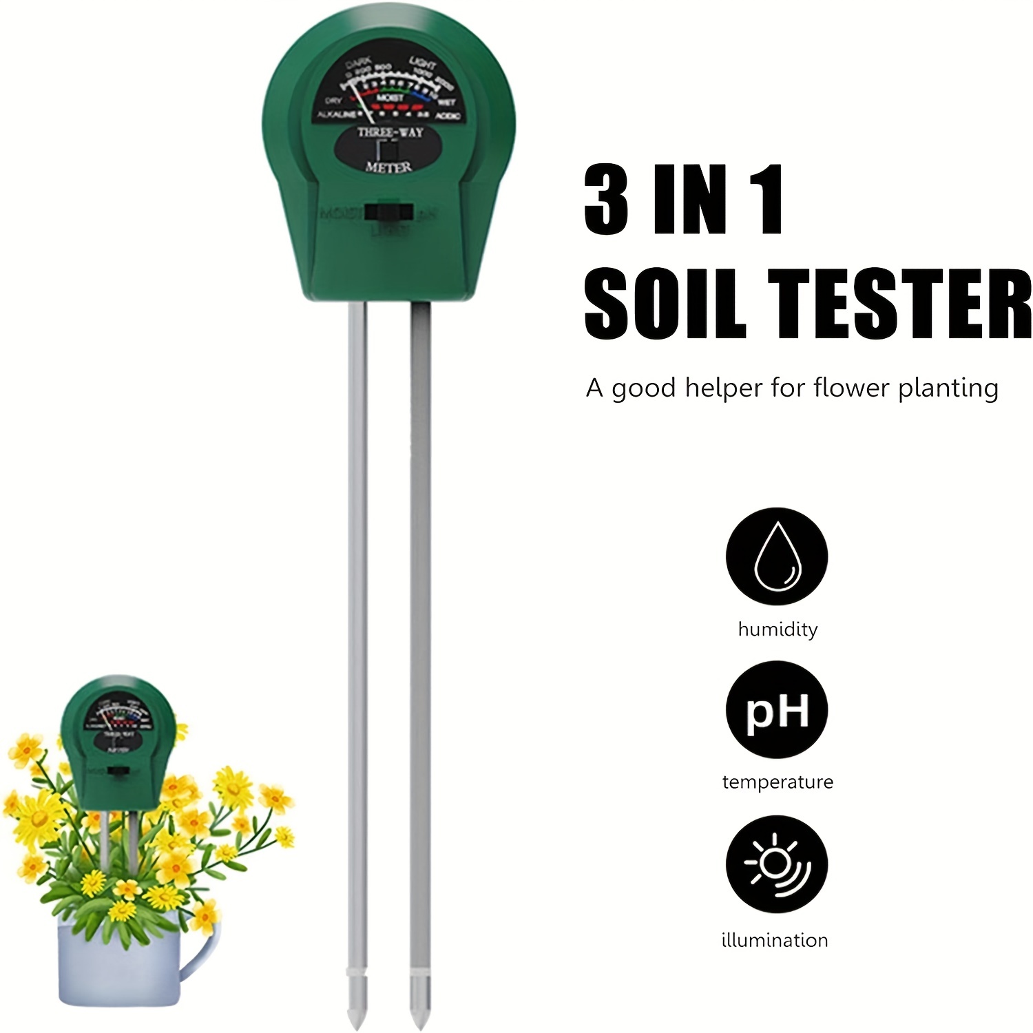  Medidor de humedad del suelo para plantas de interior, medidor  de agua para plantas, medidor de humedad de plantas de interior y plantas  de exterior, no requiere baterías (verde) : Patio