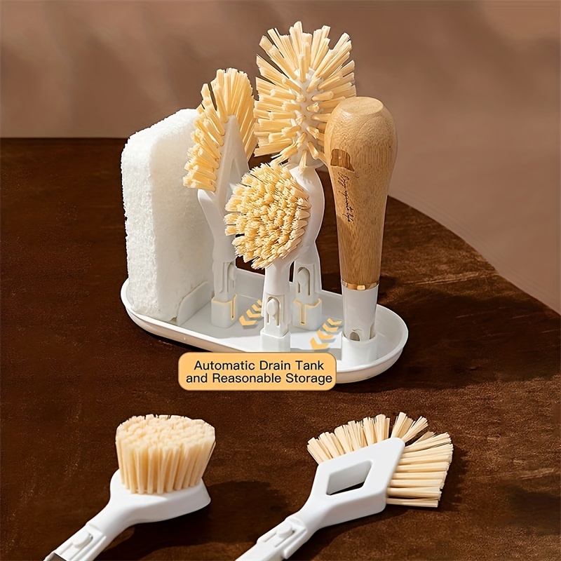 Kitchen Scrub Dish Brush Set with Storage Holder, 4 in 1 Kitchen Cleaning  Brush Set with 2 Interchangeable Brushes, Dish Brush Set for Dishes,  Bottles