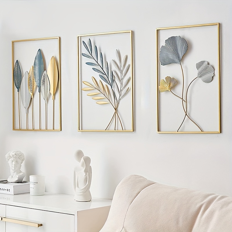3pcs Metal Wall Decor Modern Leaf Wall Art Golden