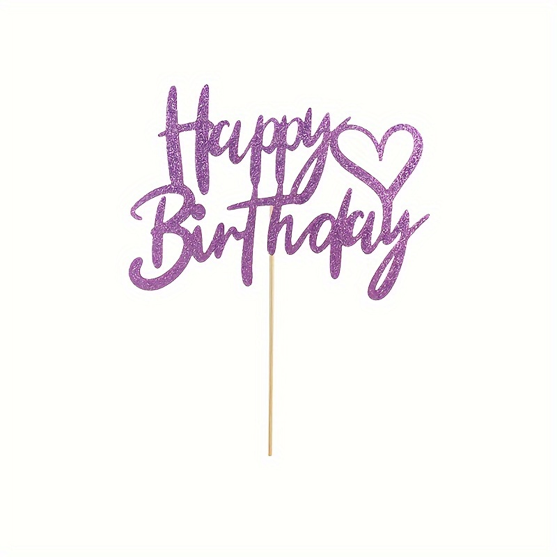 1pc Heart-shaped Happy Birthday Cake Topper, Birthday Party Dessert Table Cake Decoration In Purple, Royal Blue, Rose Golden, Pink, Black, Hot Pink, Golden, And Multicolor,halloween,christmas