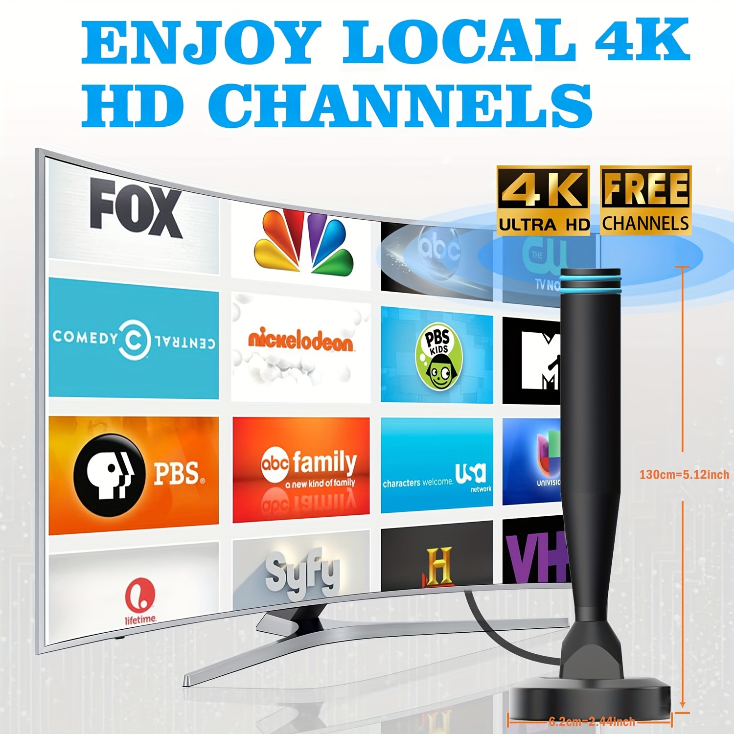  Antena de TV digital HD para interiores y exteriores para Smart  TV, antena de TV para canales locales, amplificador de señal de recepción  de 360°, soporte 4K 1080p Fire TV Stick