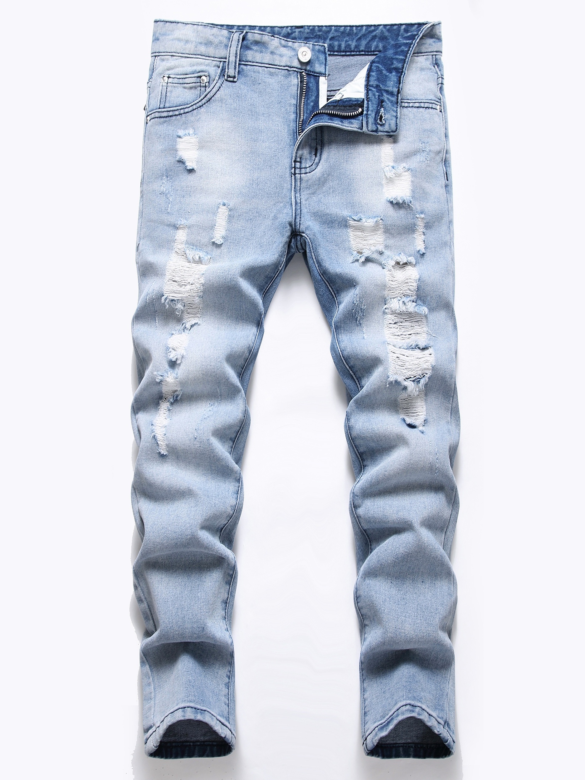 Pantalones Mezclilla Rasgados Ni os Jeans Corte Recto Ropa Temu