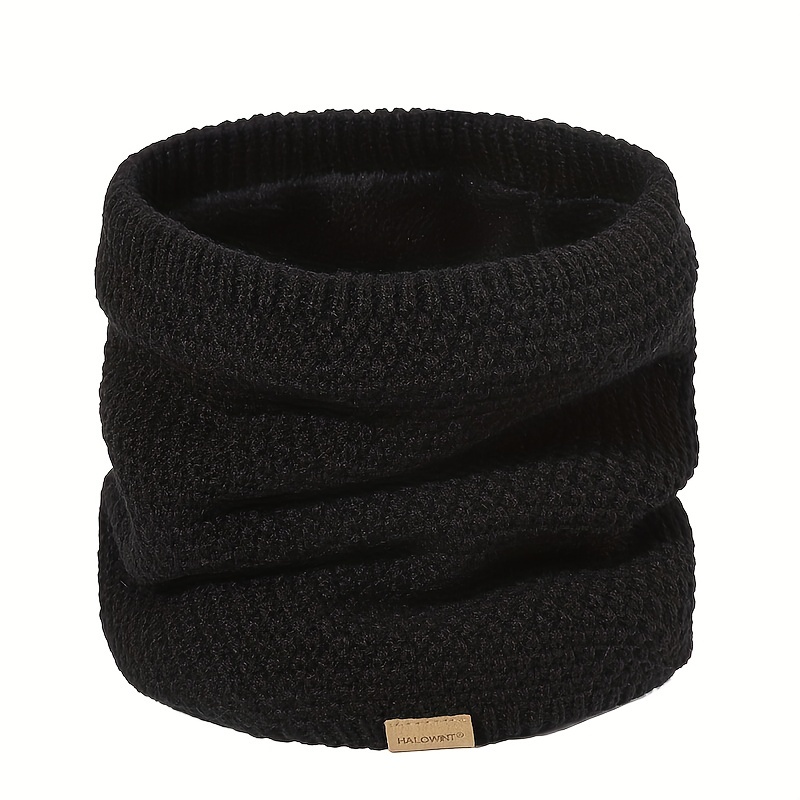 Letter Leather Label Knitted -lined Thickened Warm Neck Gaiter For Outdoor Skiing And Cycling Windproof Scarf