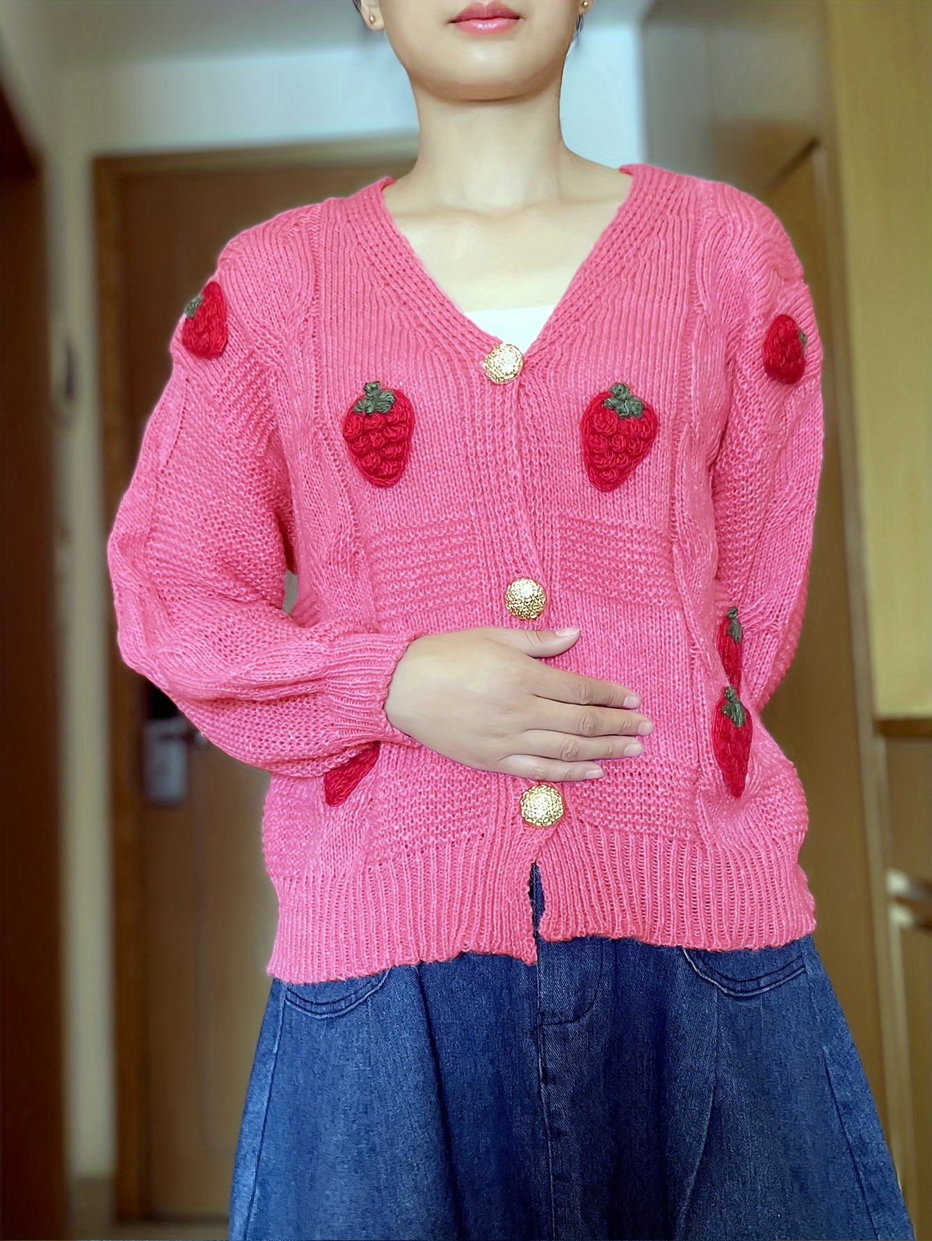 Strawberry Sweater Cute Knitted Sweaters Cozy Strawberry