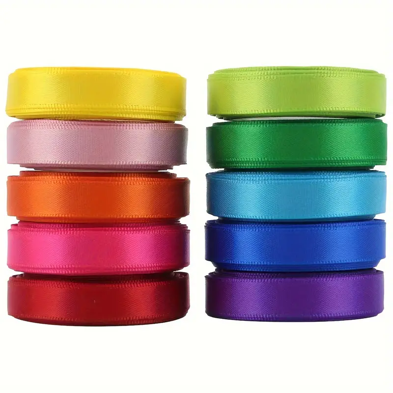 10 Colors Fabric Ribbon Silk Satin Roll Satin Ribbon Rolls - Temu