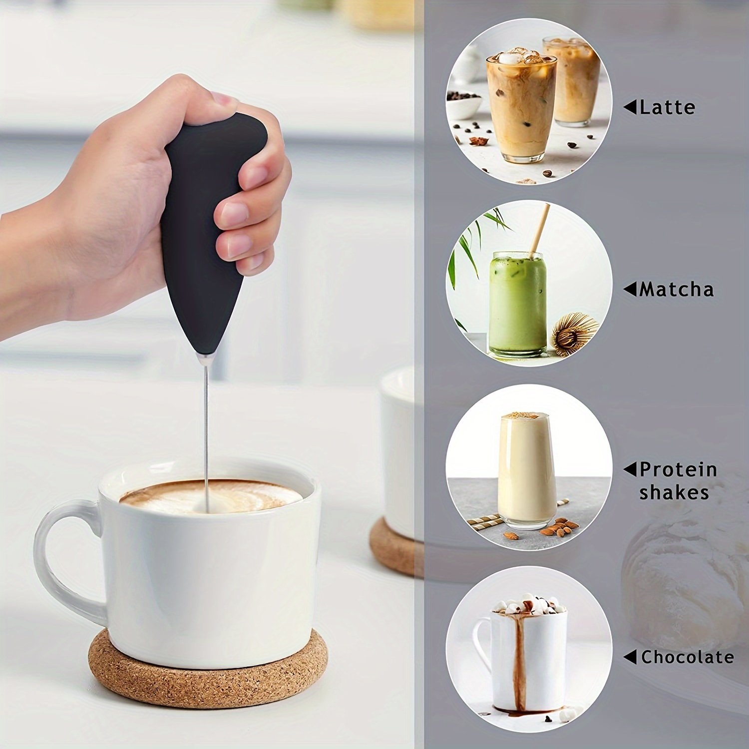Milk Frother USB Rechargeable Electric Foam Maker, Drink Mixer with  Stainless Steel Whisk and Stand for Cappuccino, Bulletproof Coffee, Latte -  White