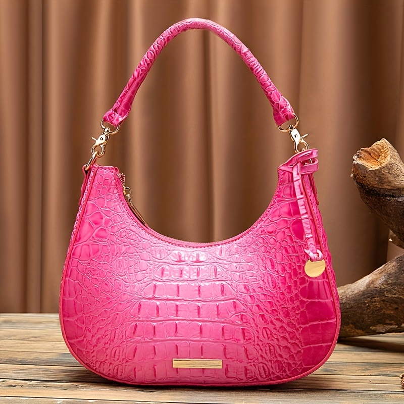 Crocodile Pattern Handbag, Women's Patent Leather Shoulder Bag, Casual  Buckle Decor Crossbody Bag - Temu