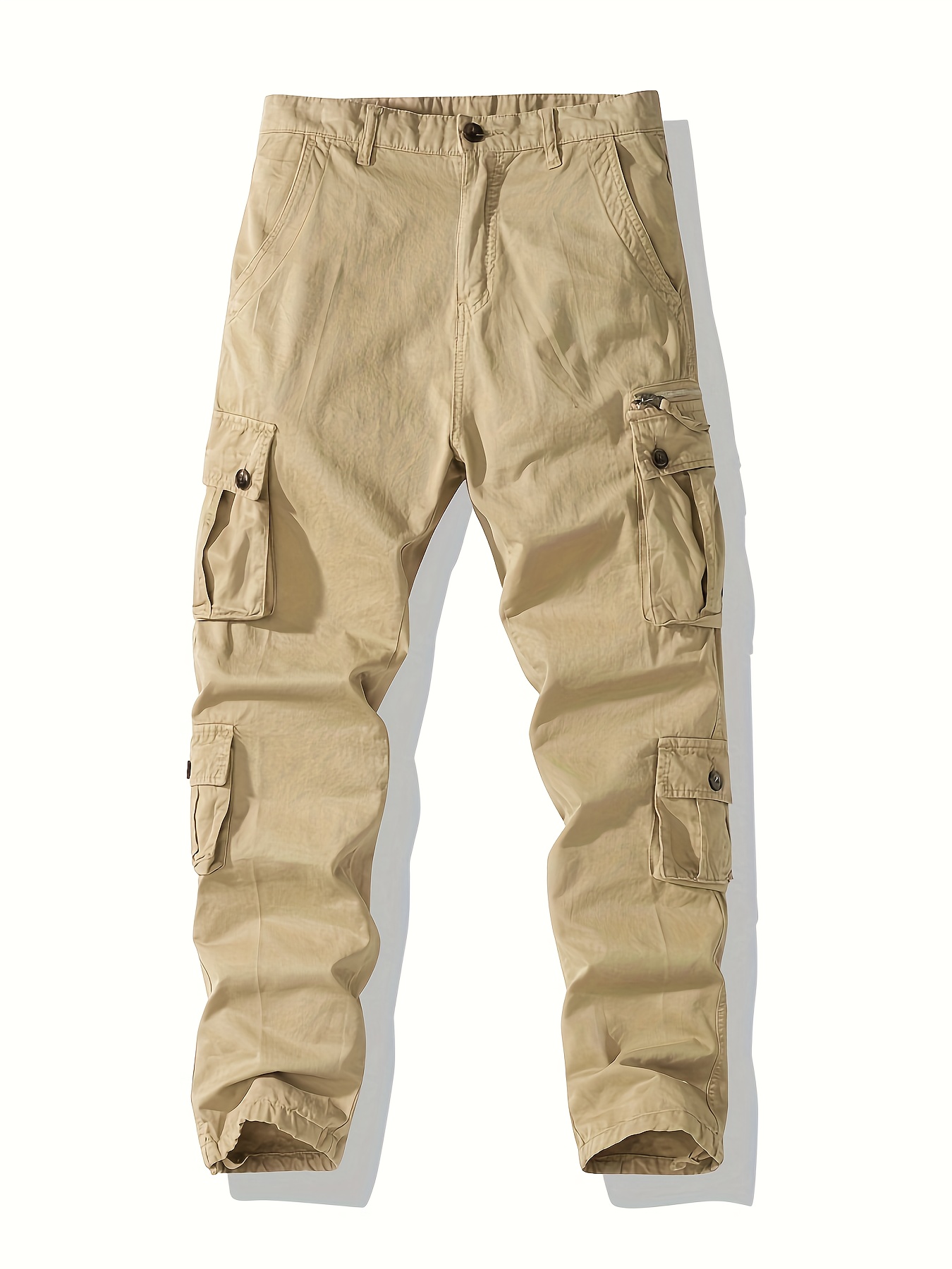 Trendy 100% Cotton Solid Cargo Pants, Men's Multi Flap Pocket Trousers,  Loose Casual Outdoor Pants, Men's Work Pants Outdoors Streetwear Hip Hop  Style