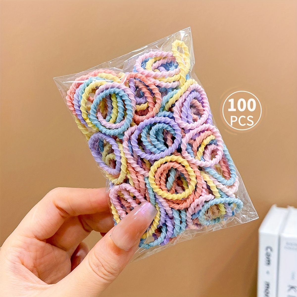 1 Paquete De 100 Gomas Para El Pelo Pequeñas De Alta Elasticidad, Color  Caramelo Para Niña