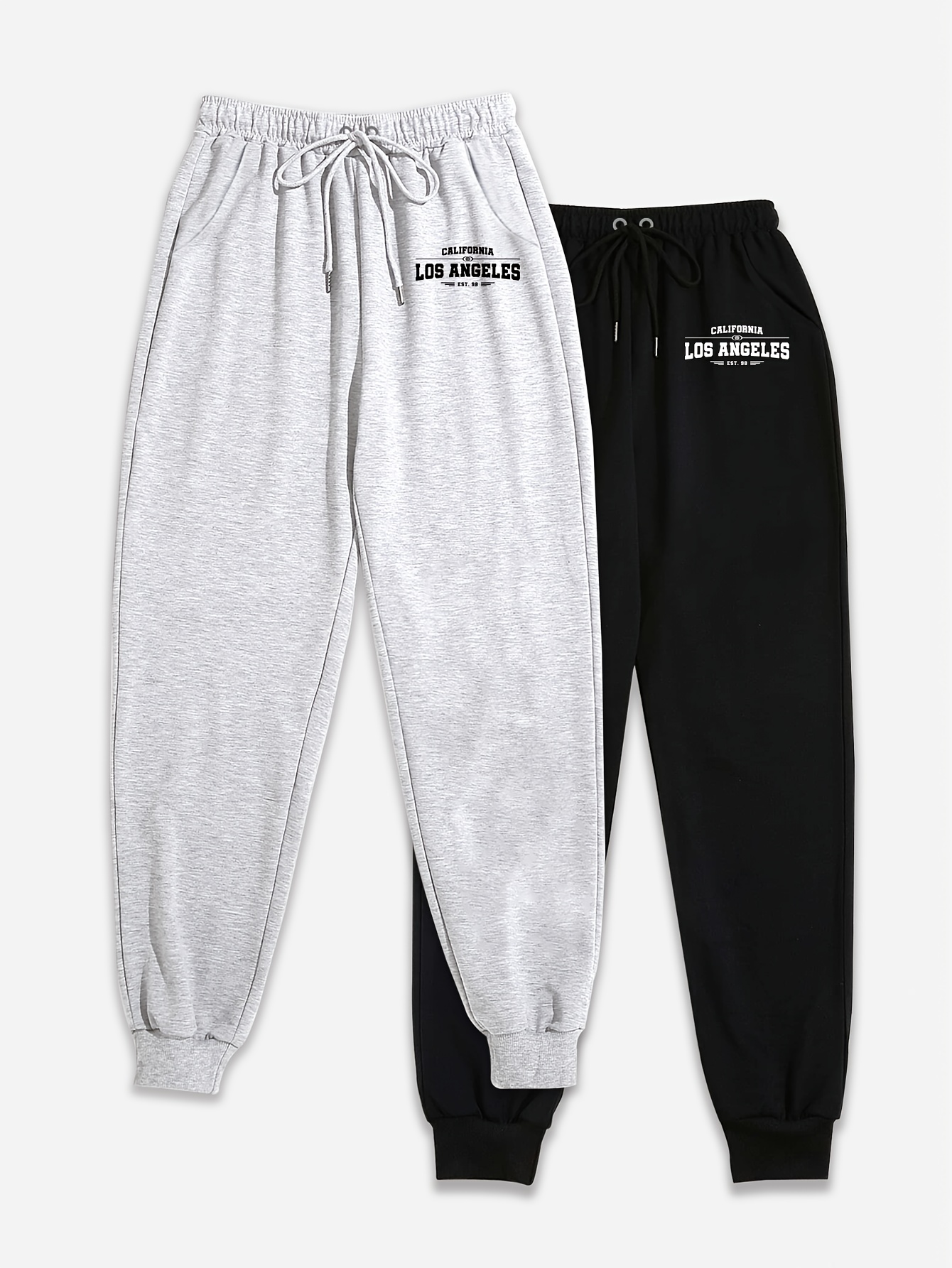 Letter Print Wide Leg Sweatpants Casual Drawstring Waist - Temu Canada