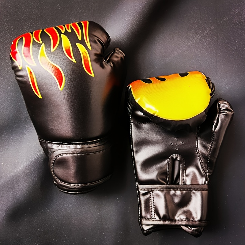 Gants de boxe MMA Muay Thai pour enfants, flammes, sac d