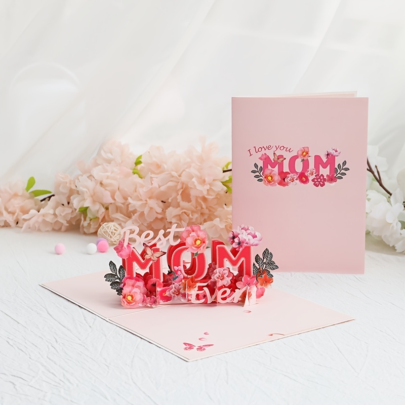 1pc Love Pop Up Birthday Card Pop Up Floral Bouquet Card 3D Greeting Cards Handmade Flower Bouquet Birthday Pop Up Gift Card For Mom