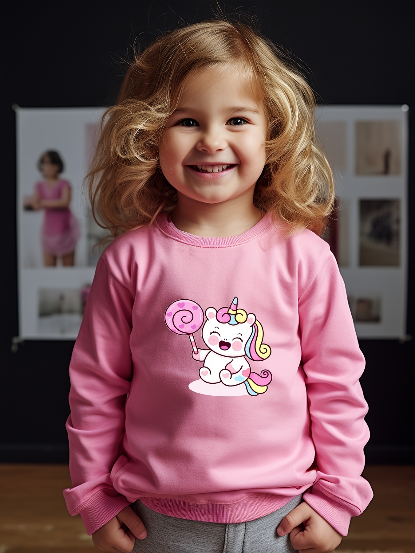 Lollipop Unicorn Graphic Crew Neck Sweatshirt for Kids