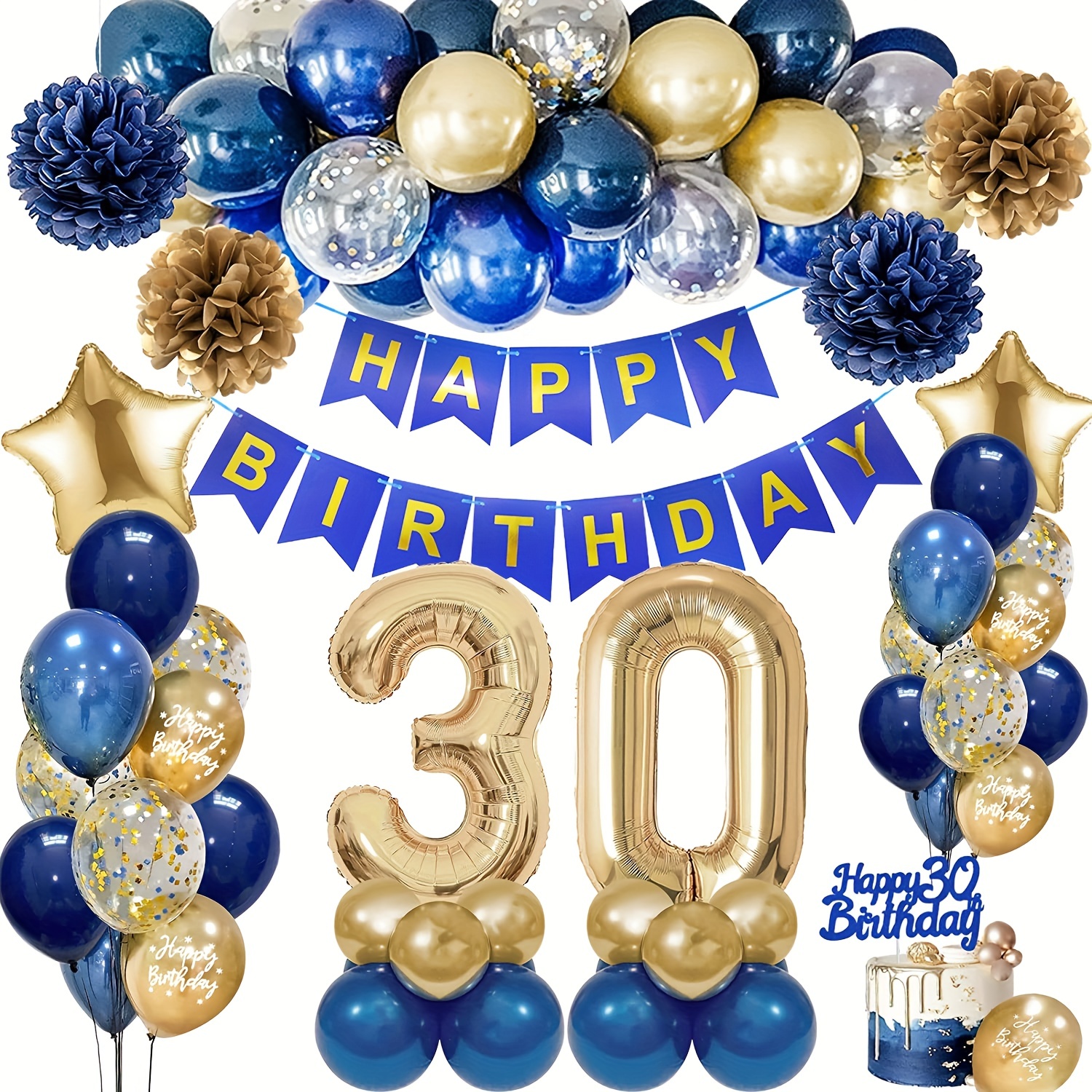 Decoraciones azules de cumpleaños del número 40, decoraciones de cumpleaños  40 azul marino para hombres y mujeres, globos de feliz cumpleaños 40 con