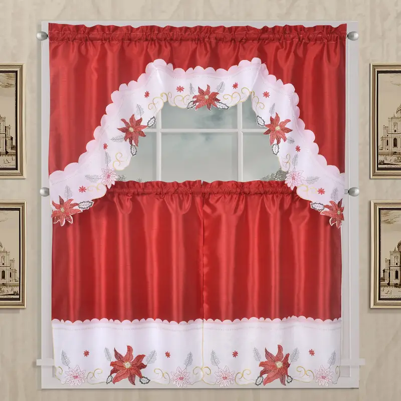 Christmas Kitchen Curtains Tiers White Satin Fabric Combined Temu Philippines