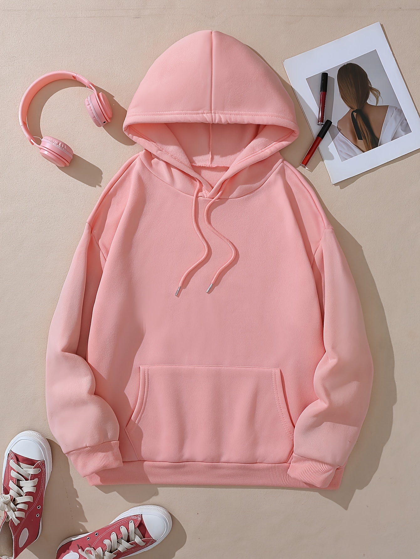 Letter Print Hoodie Drawstring Casual Hooded Sweatshirt For - Temu