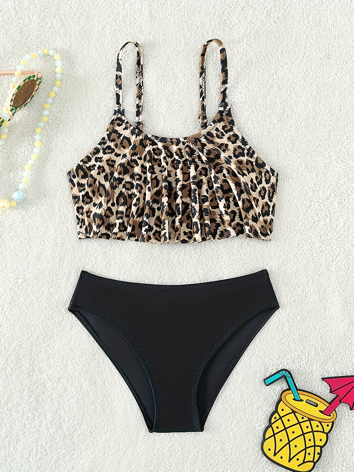 Girls Bikini Swimwear Teen Girls Summer Leopard Floral Print - Temu